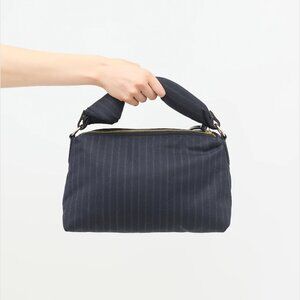 Navy Pinstripe Padded Bag in Navy Wool blend
